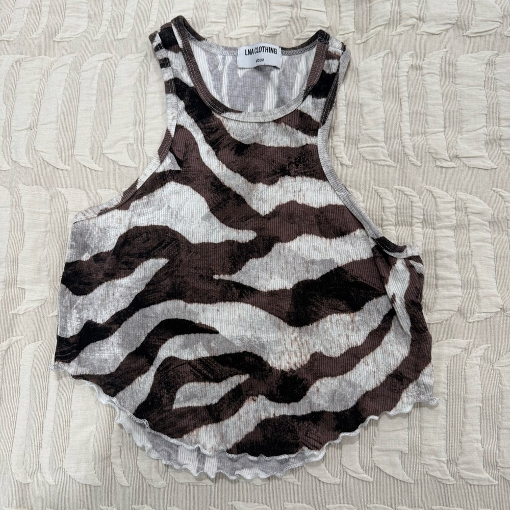 LNA Black and White Zebra Print cropped Tank Top